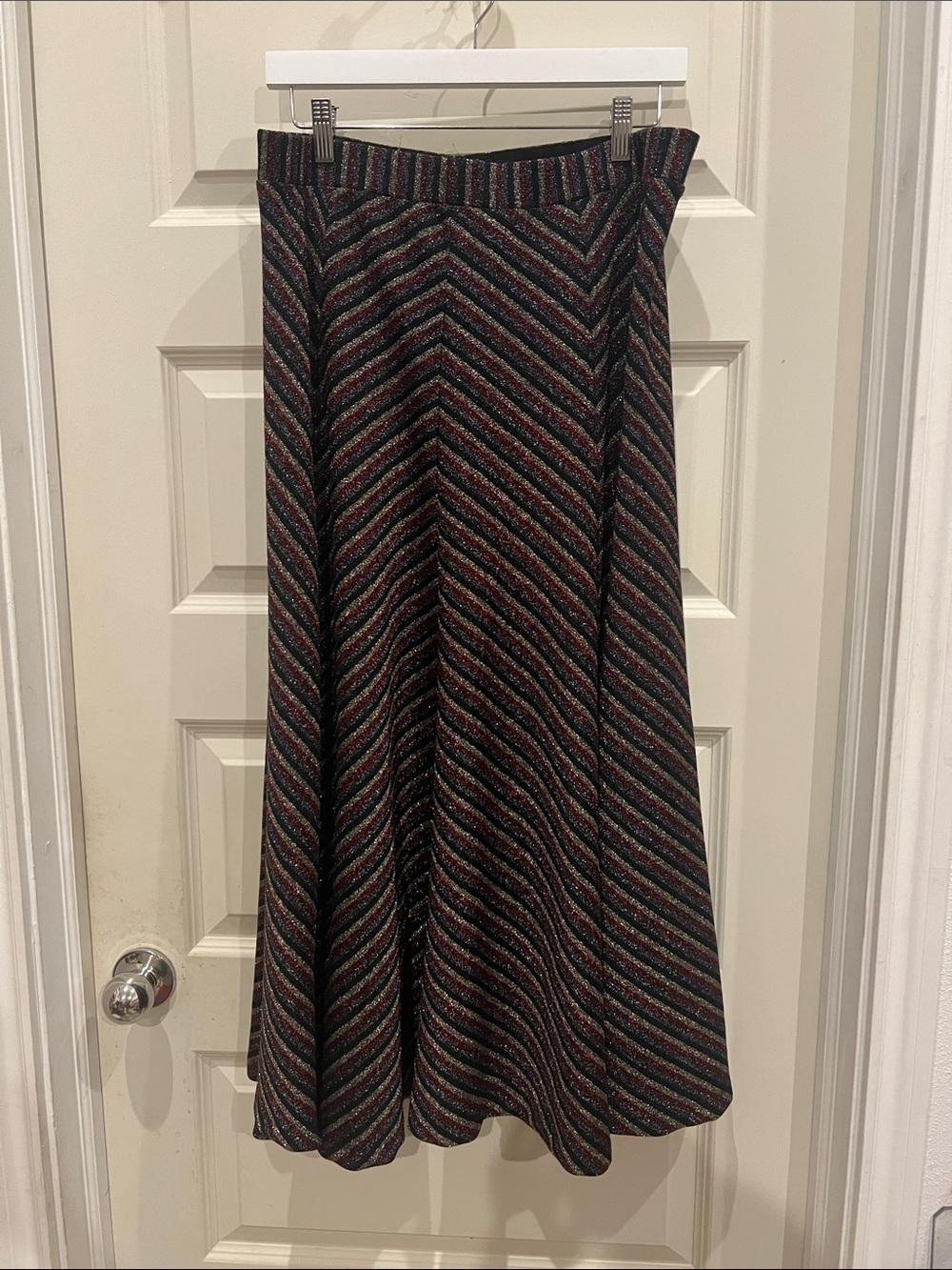 Maeve for Anthropologie Chevron metallic Stripe A-Line Midi Skirt